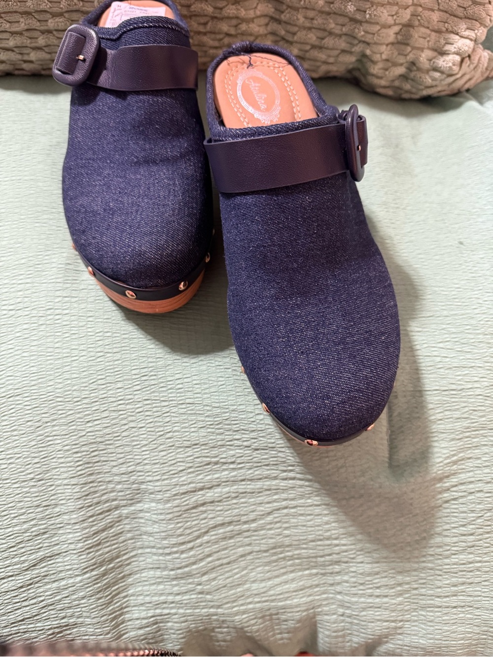 Women denim Clog Mules with Buckle Strap